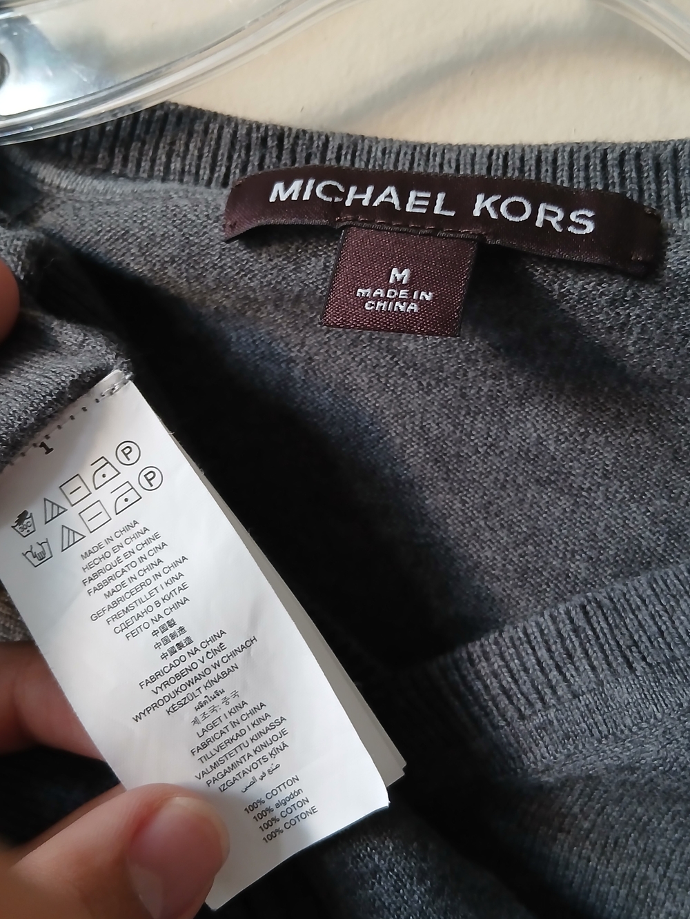 Michael Kors Men's Heather Gray V-Neck Sweater - Picture 3 of 3